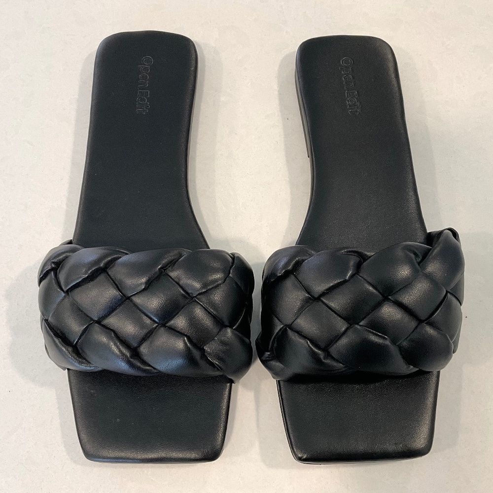 Open Edit Luca Slide Sandal Square Toe Black Size… - image 2